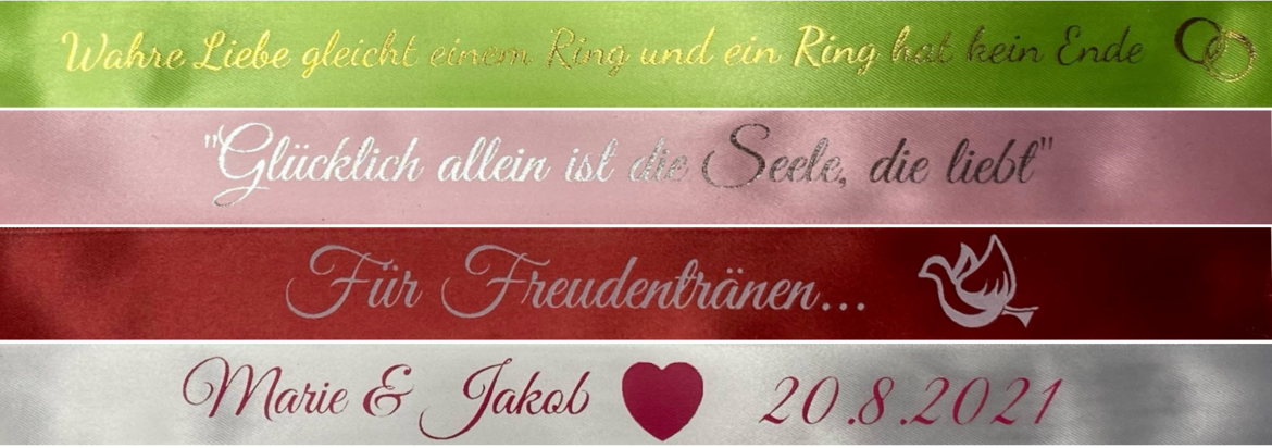 Schleifenband personalisiert Geschenkband Schriftart Symbole